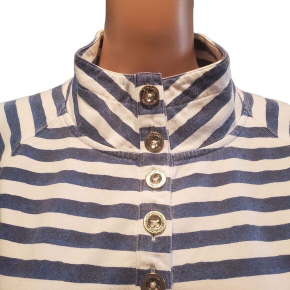 LILLY PULITZER Sz M (S) Captain Popover Navy/White Positano Stripe Gold Buttons - Picture 2 of 8